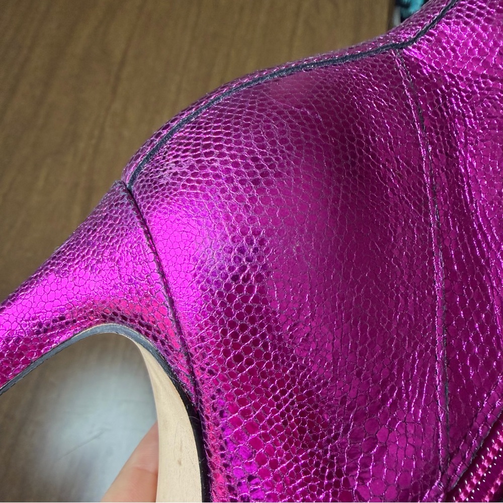 Gianni Bini Pink Metallic Ankle Boots Pointed Toe Stiletto Heels 7.5 - Picture 9 of 12
